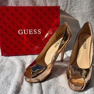 Guess Shiny Gold Peep Toe Heels